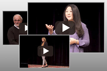 three video screenshots of people speaking
